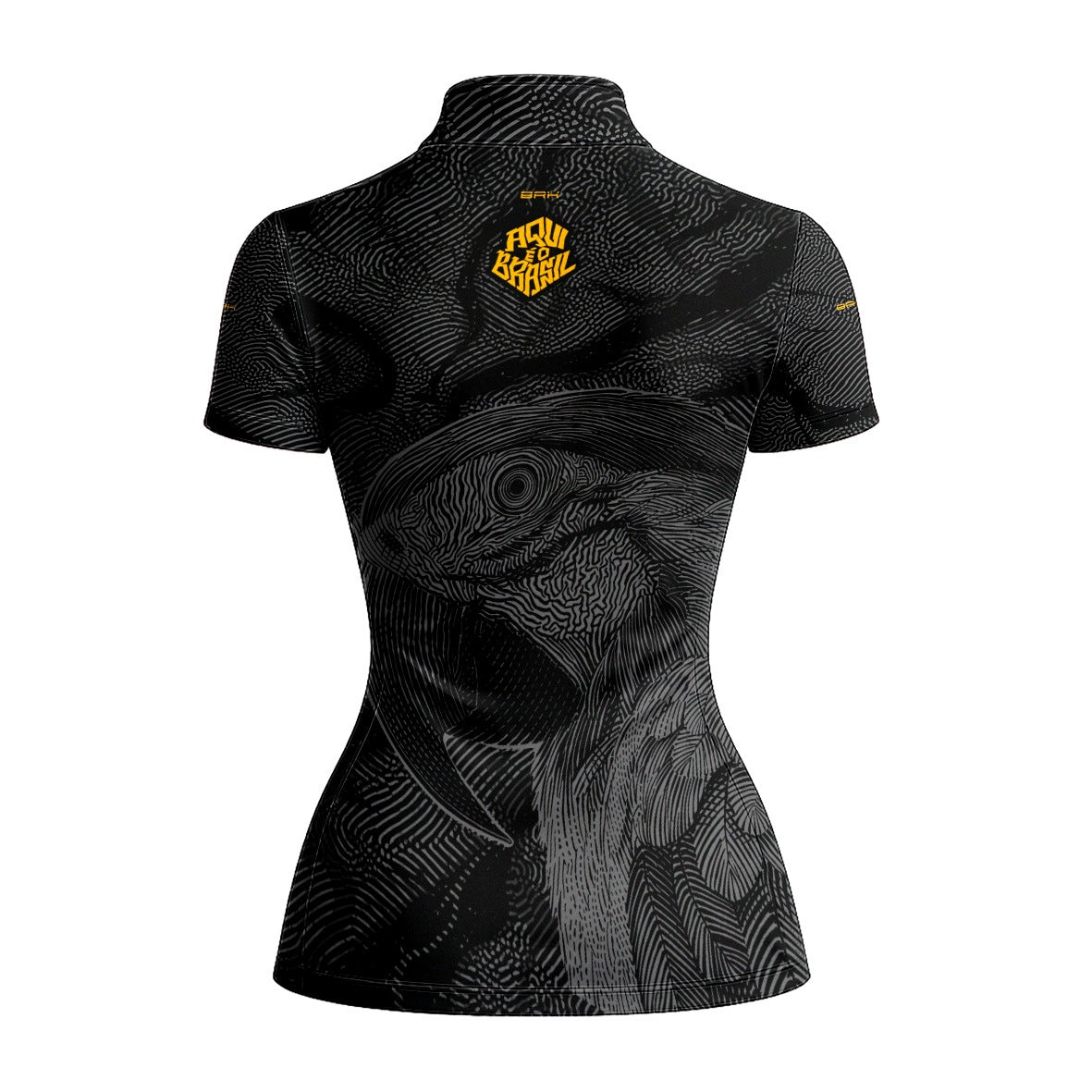 Camiseta Brk Feminina Aqui é o Brasil Arara Sombreada Preta com Proteção Solar UV50+ - Brk Agro