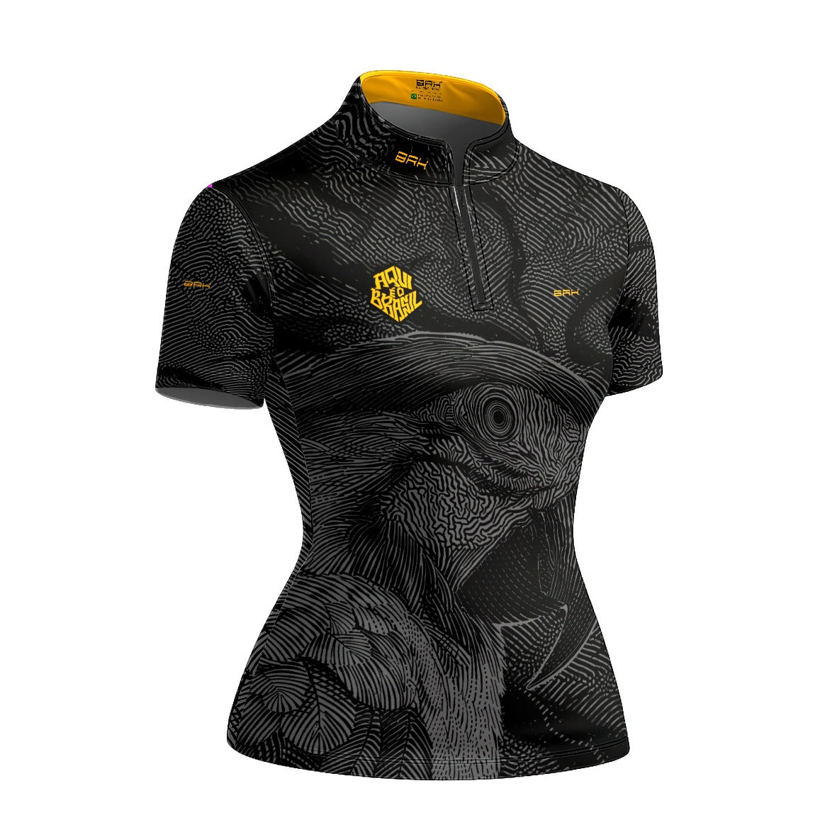 Camiseta Brk Feminina Aqui é o Brasil Arara Sombreada Preta com Proteção Solar UV50+ - Brk Agro