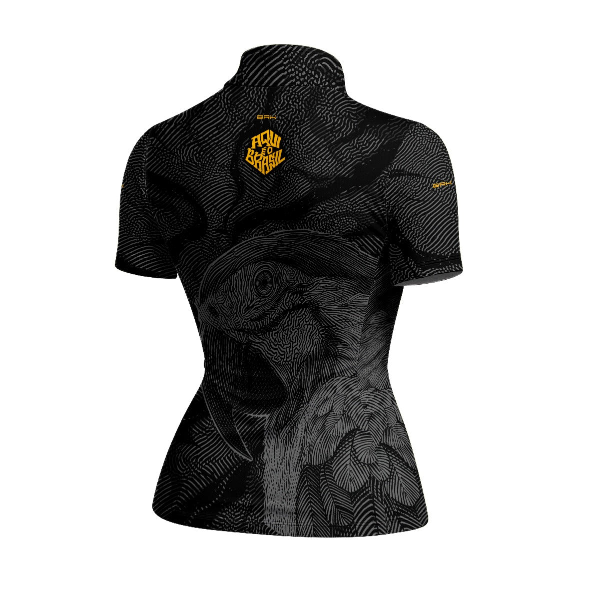 Camiseta Brk Feminina Aqui é o Brasil Arara Sombreada Preta com Proteção Solar UV50+ - Brk Agro
