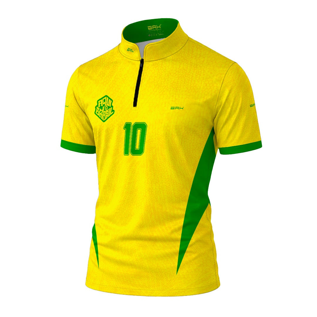 Camiseta Brk Aqui é o Brasil Clássica 10 Amarela com Proteção Solar UV50+ - Brk Agro