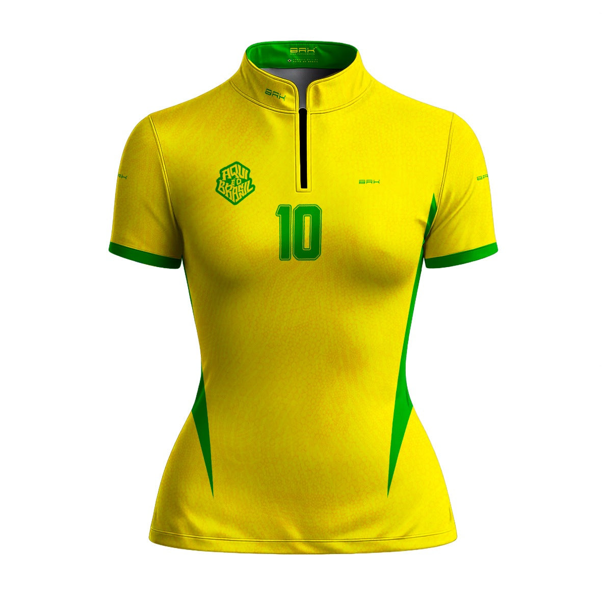 Camiseta Brk Feminina Aqui é o Brasil Clássica 10 Amarela com Proteção Solar UV50+ - Brk Agro