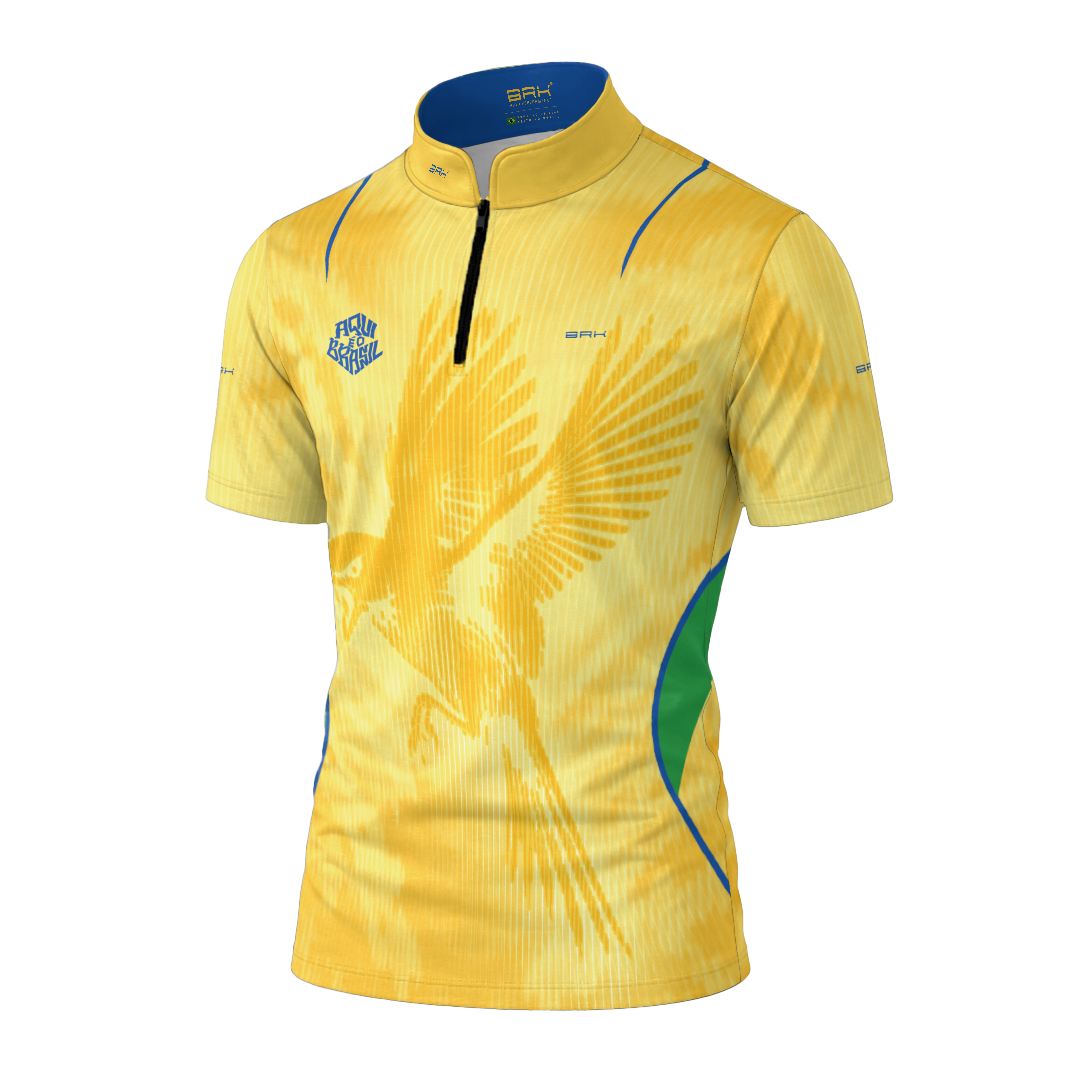 Camiseta Brk Aqui é o Brasil Beija-Flor Sombreado Amarela com Proteção Solar UV50+ - Brk Agro