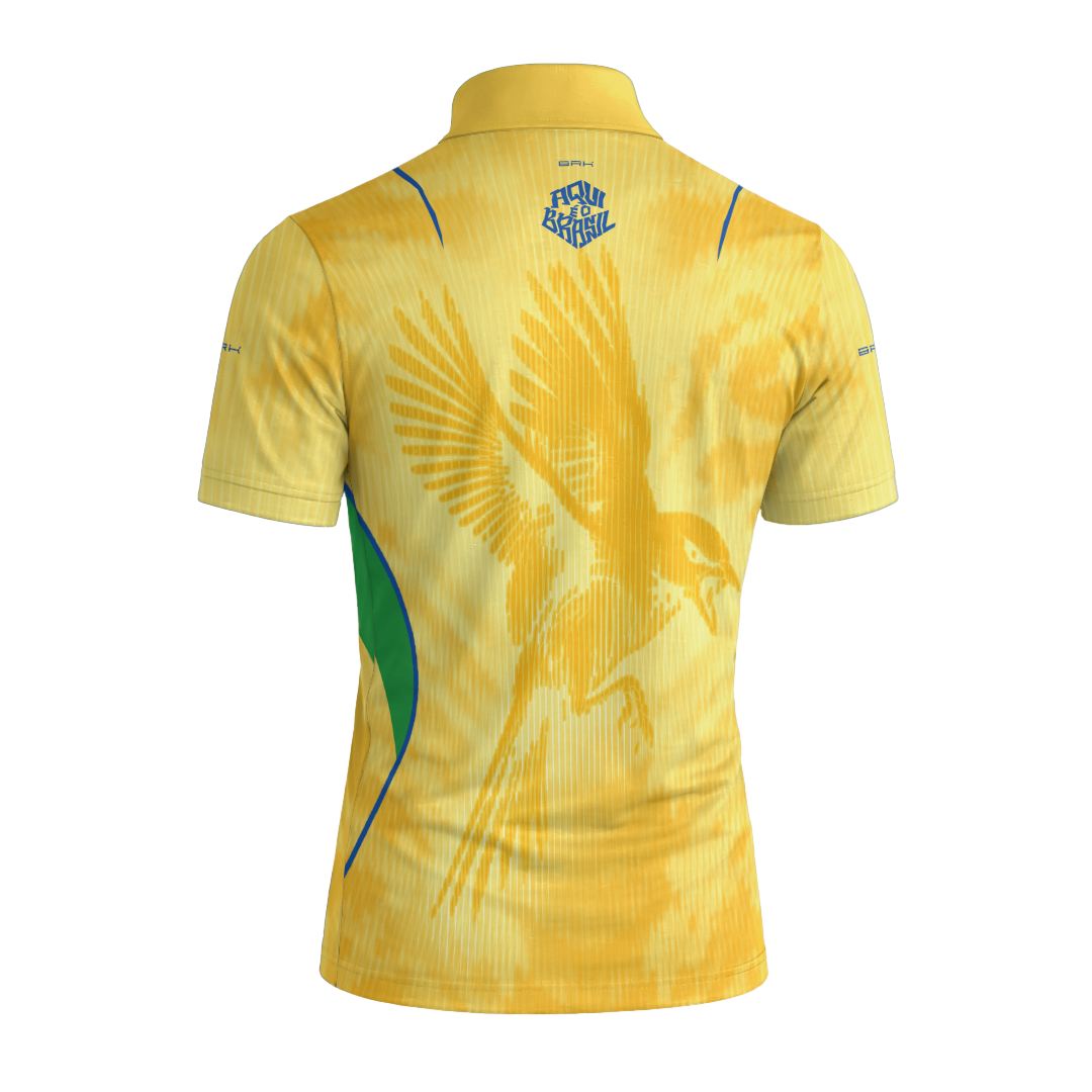 Camiseta Brk Aqui é o Brasil Beija-Flor Sombreado Amarela com Proteção Solar UV50+ - Brk Agro