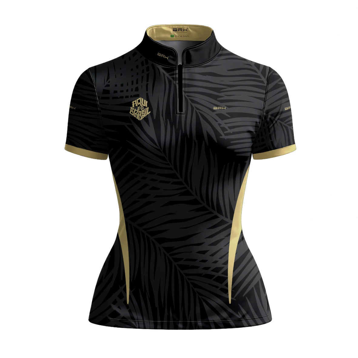 Camiseta Brk Feminina Aqui é o Brasil Tropical Preta com Proteção Solar UV50+ - Brk Agro