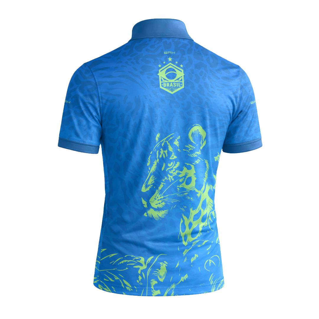 Camiseta Brk Aqui é o Brasil Onça Sombreada Azul com Proteção Solar UV50+ - Brk Agro