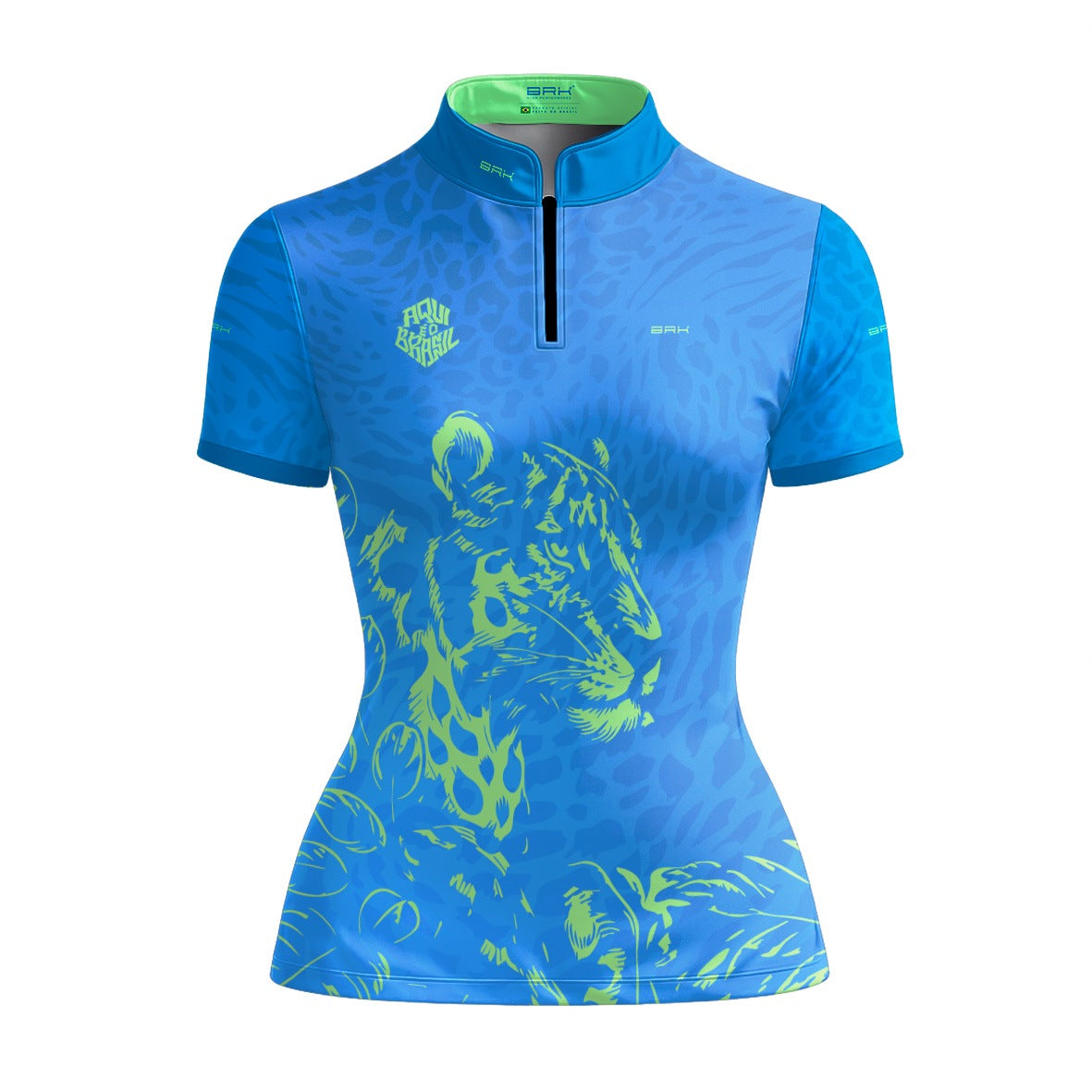 Camiseta Brk Feminina Aqui é o Brasil Onça Sombreada Azul com Proteção Solar UV50+ - Brk Agro