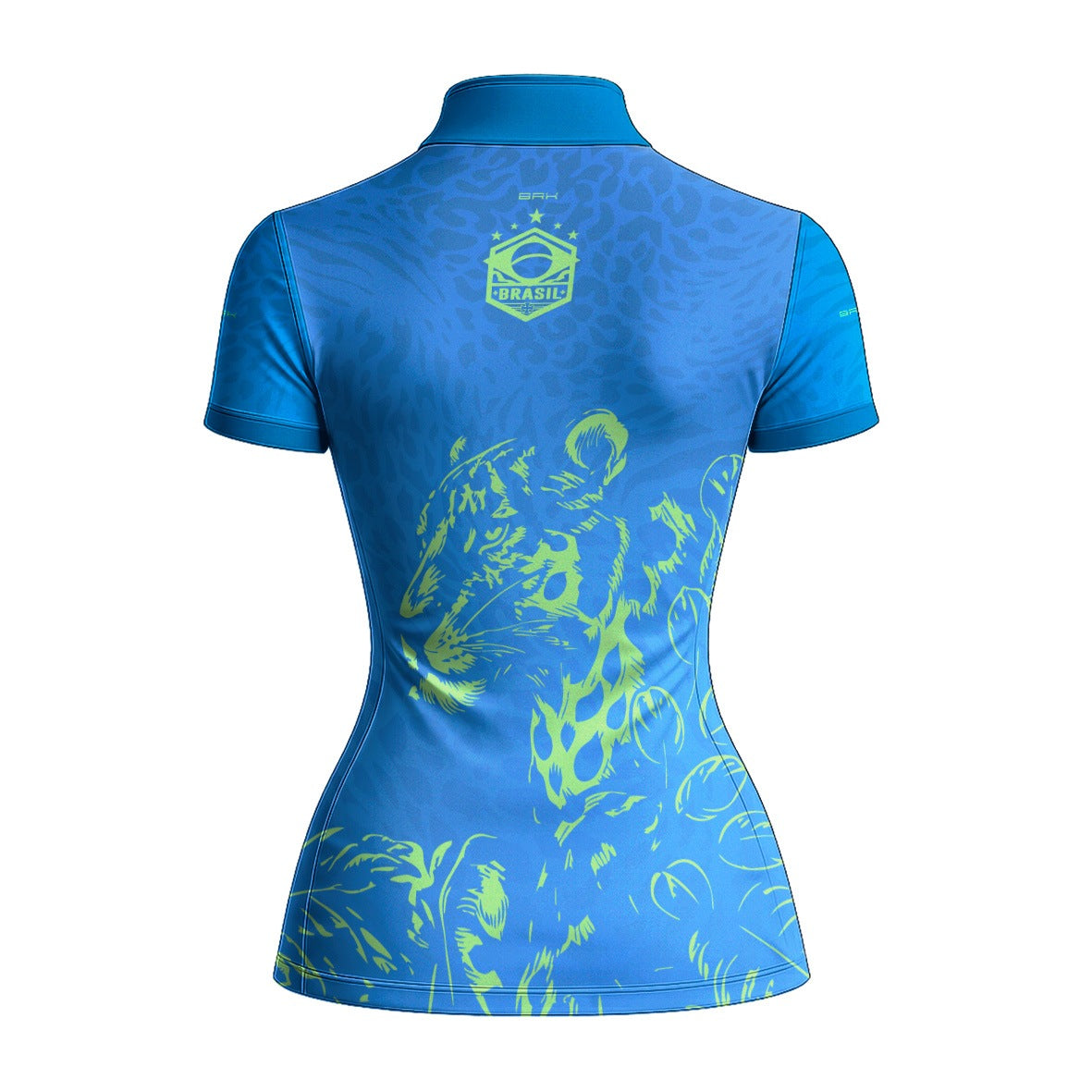 Camiseta Brk Feminina Aqui é o Brasil Onça Sombreada Azul com Proteção Solar UV50+ - Brk Agro