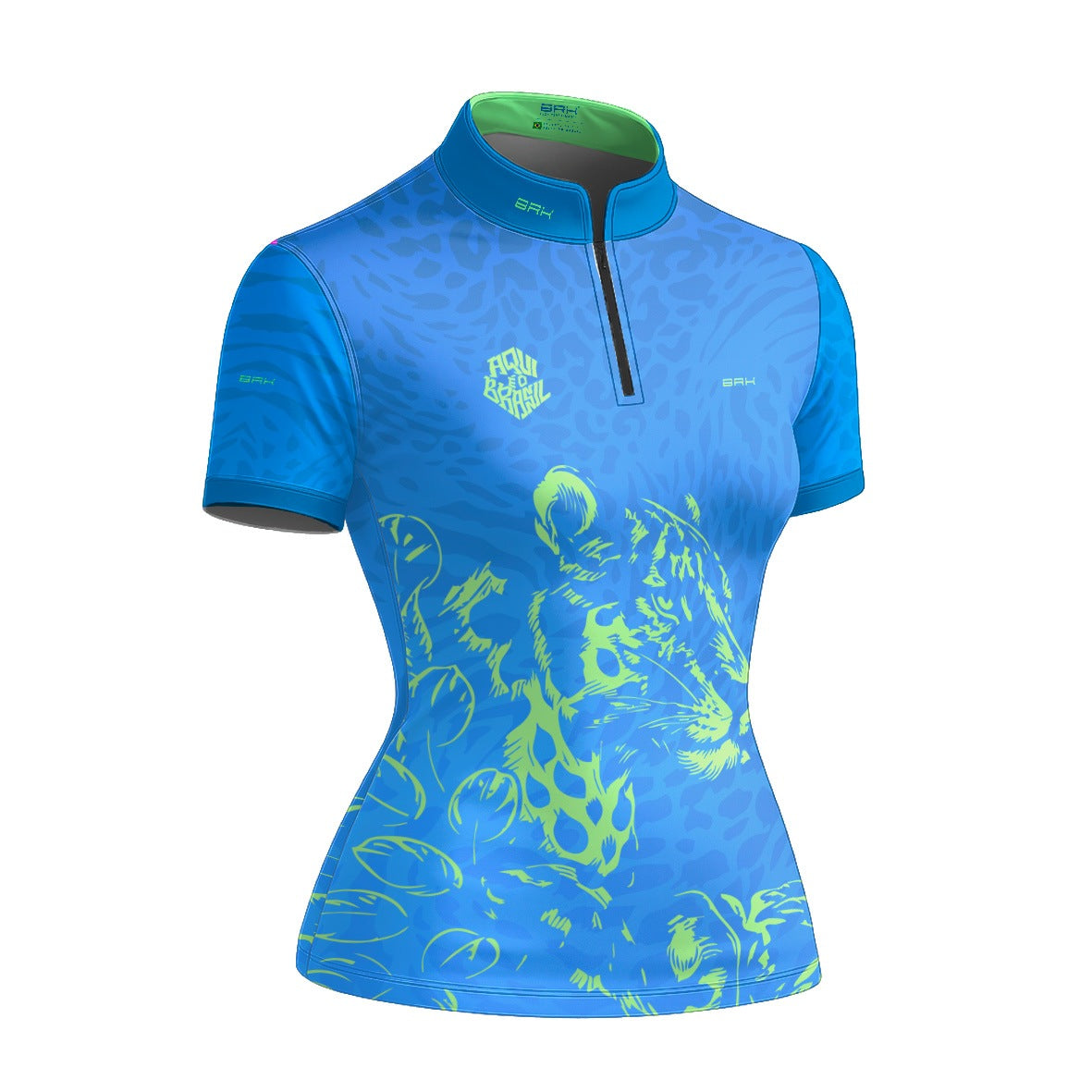 Camiseta Brk Feminina Aqui é o Brasil Onça Sombreada Azul com Proteção Solar UV50+ - Brk Agro
