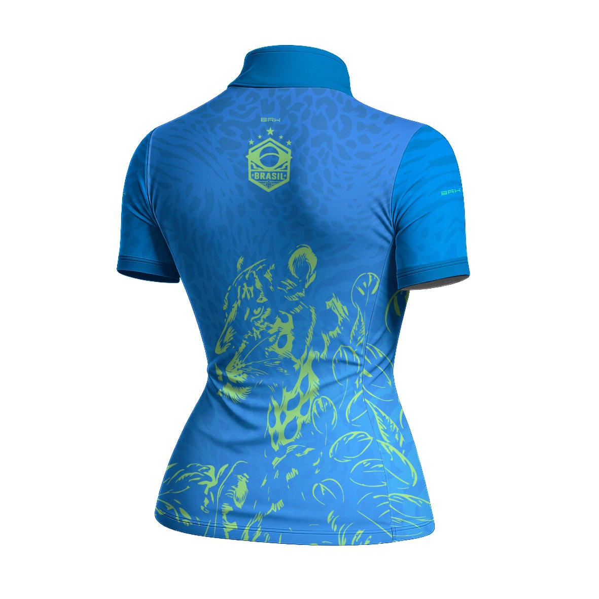 Camiseta Brk Feminina Aqui é o Brasil Onça Sombreada Azul com Proteção Solar UV50+ - Brk Agro