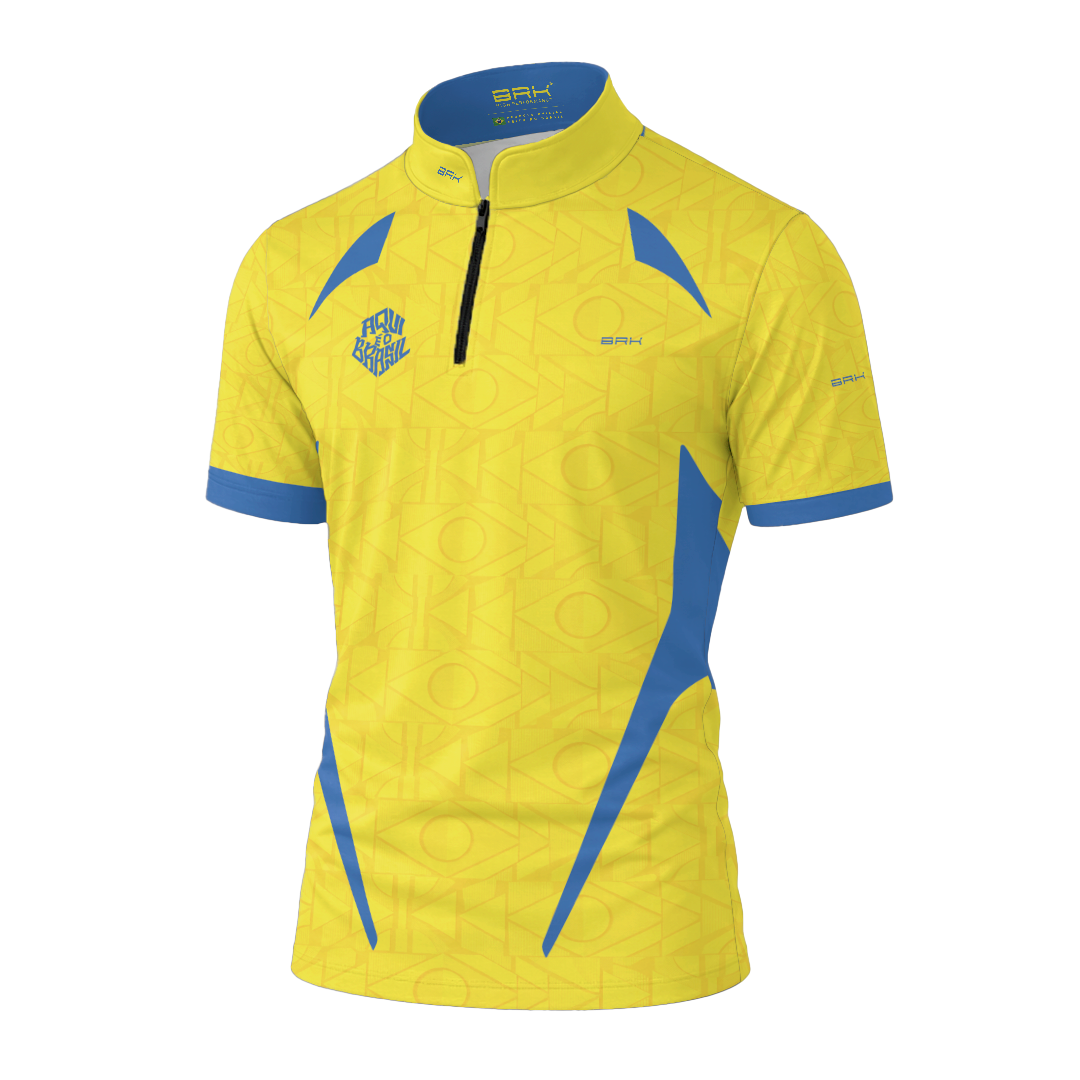 Camiseta Brk Aqui é o Brasil Bandeira Geométrica Amarela com Proteção Solar UV50+ - Brk Agro