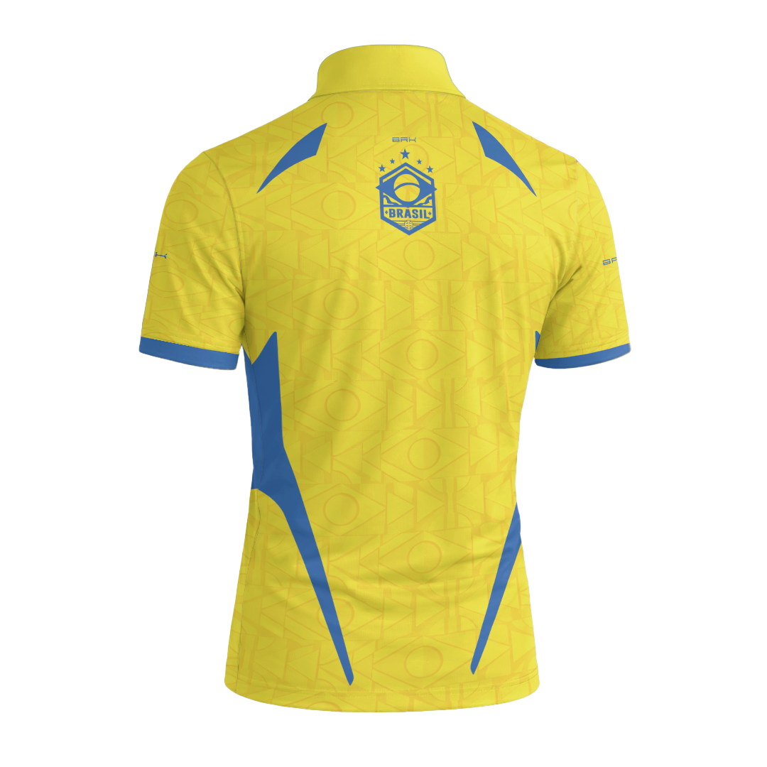 Camiseta Brk Aqui é o Brasil Bandeira Geométrica Amarela com Proteção Solar UV50+ - Brk Agro