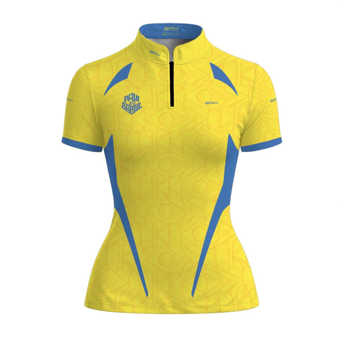Camiseta Brk Feminina Aqui é o Brasil Bandeira Geométrica Amarela com Proteção Solar UV50+ - Brk Agro