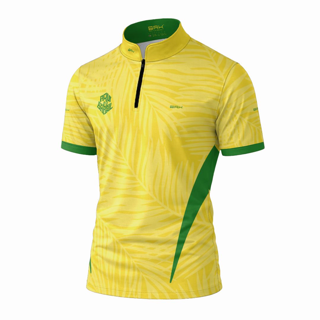 Camiseta Brk Aqui é o Brasil Tropical Amarela com Proteção Solar UV50+ - Brk Agro