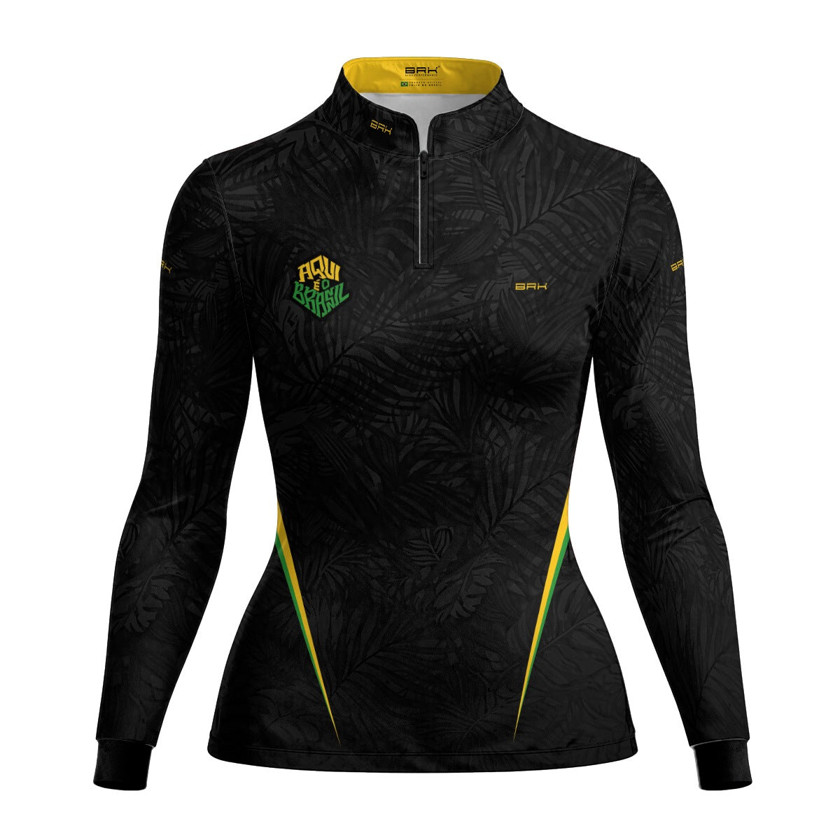 Camisa Brk Feminina Aqui é o Brasil Folhagem Preta com Proteção Solar UV50+ - Brk Agro