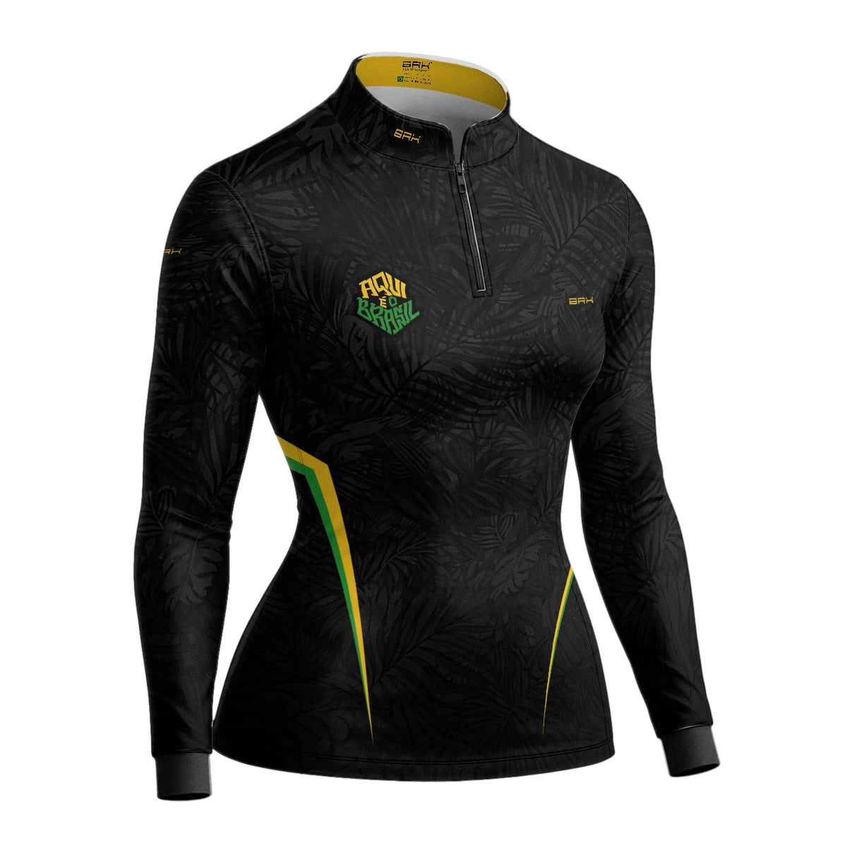 Camisa Brk Feminina Aqui é o Brasil Folhagem Preta com Proteção Solar UV50+ - Brk Agro