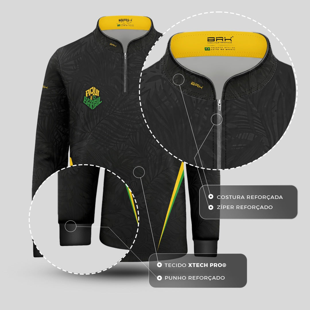 Camisa Brk Infantil Aqui é o Brasil Folhagem Preta com Proteção Solar UV50+ - Brk Agro