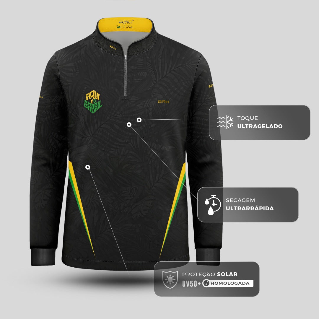 Camisa Brk Infantil Aqui é o Brasil Folhagem Preta com Proteção Solar UV50+ - Brk Agro
