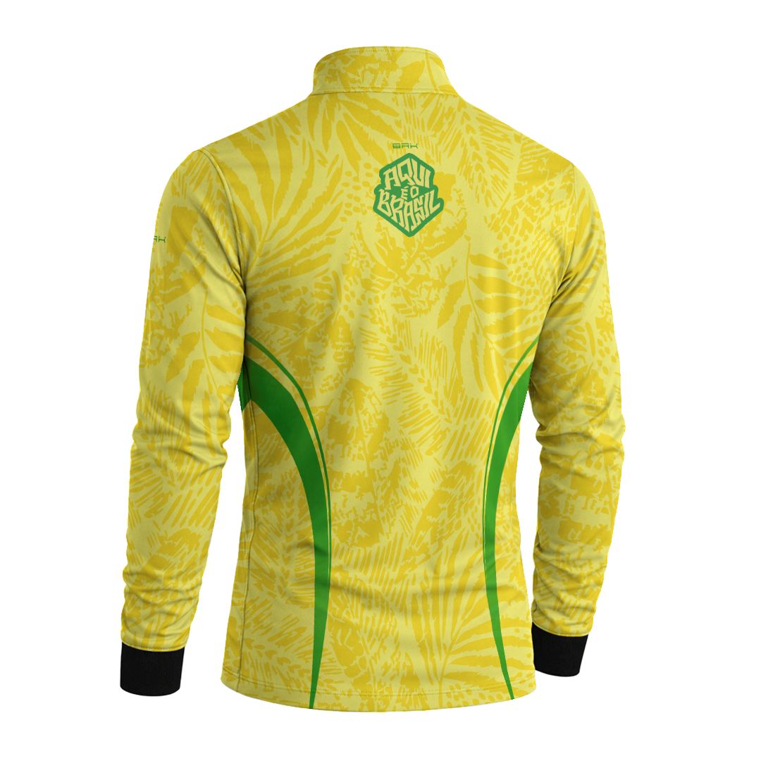 Camisa Brk Aqui é o Brasil Folhagem Tropical Amarela com Proteção Solar UV50+ - Brk Agro