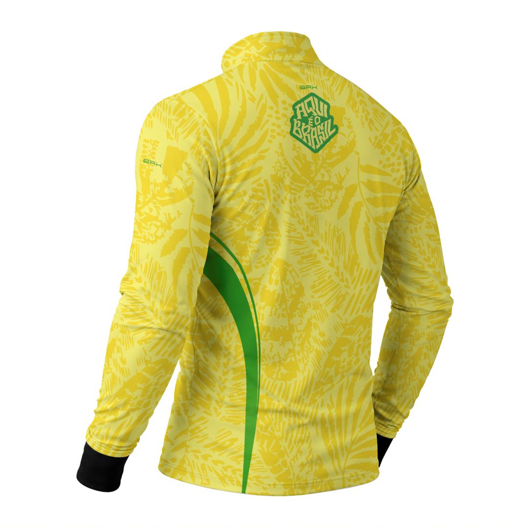 Camisa Brk Aqui é o Brasil Folhagem Tropical Amarela com Proteção Solar UV50+ - Brk Agro