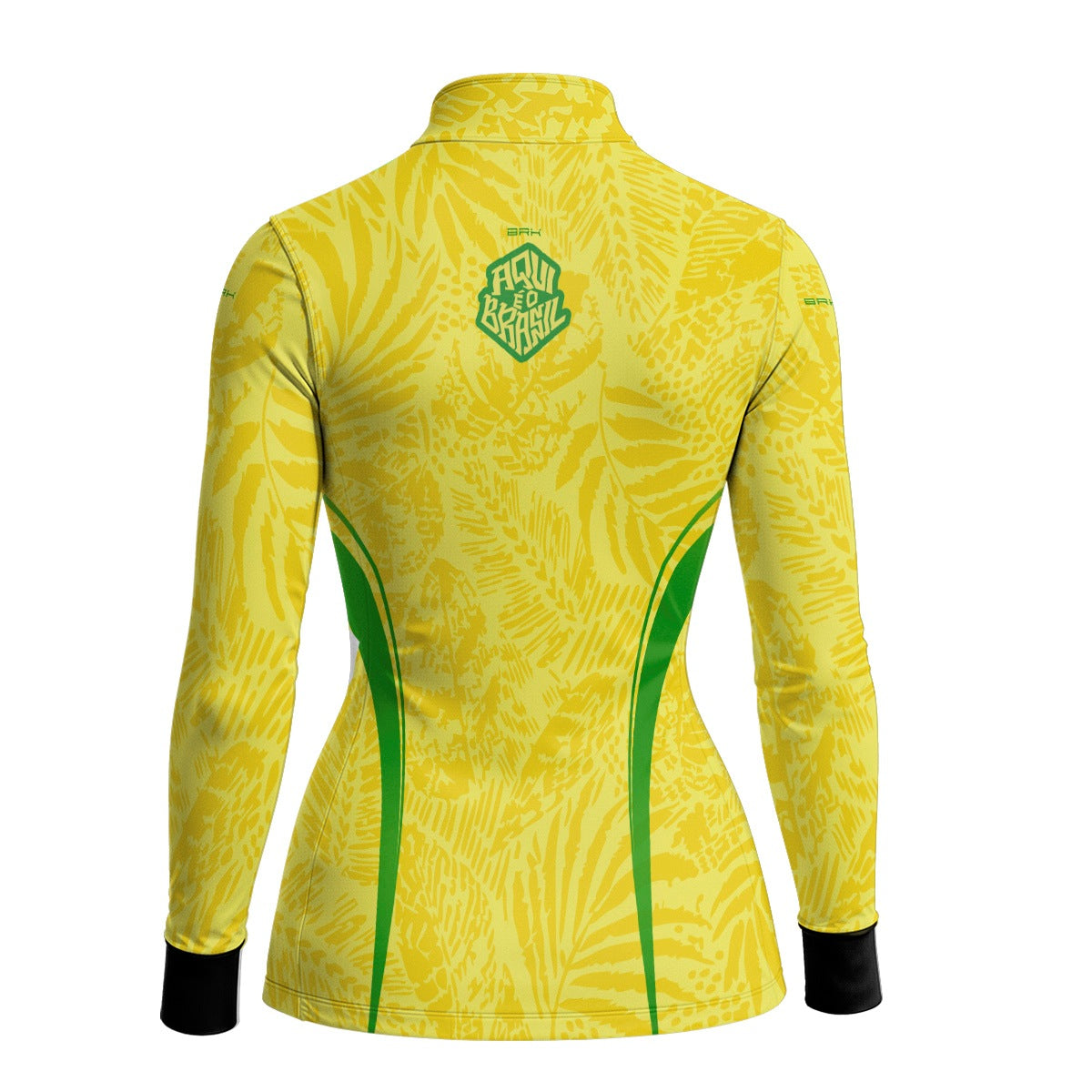 Camisa Brk Feminina Aqui é o Brasil Folhagem Tropical Amarela com Proteção Solar UV50+ - Brk Agro