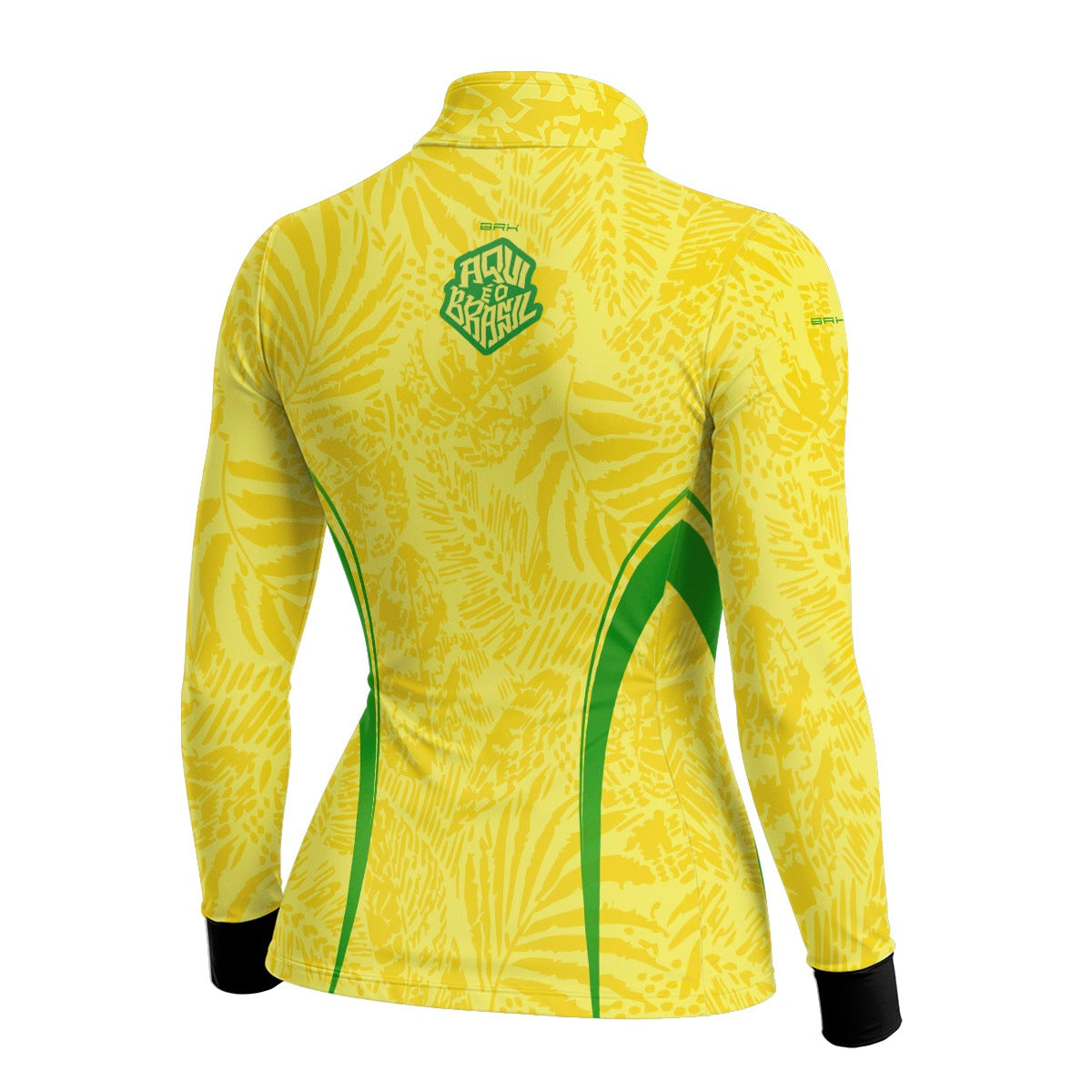 Camisa Brk Feminina Aqui é o Brasil Folhagem Tropical Amarela com Proteção Solar UV50+ - Brk Agro