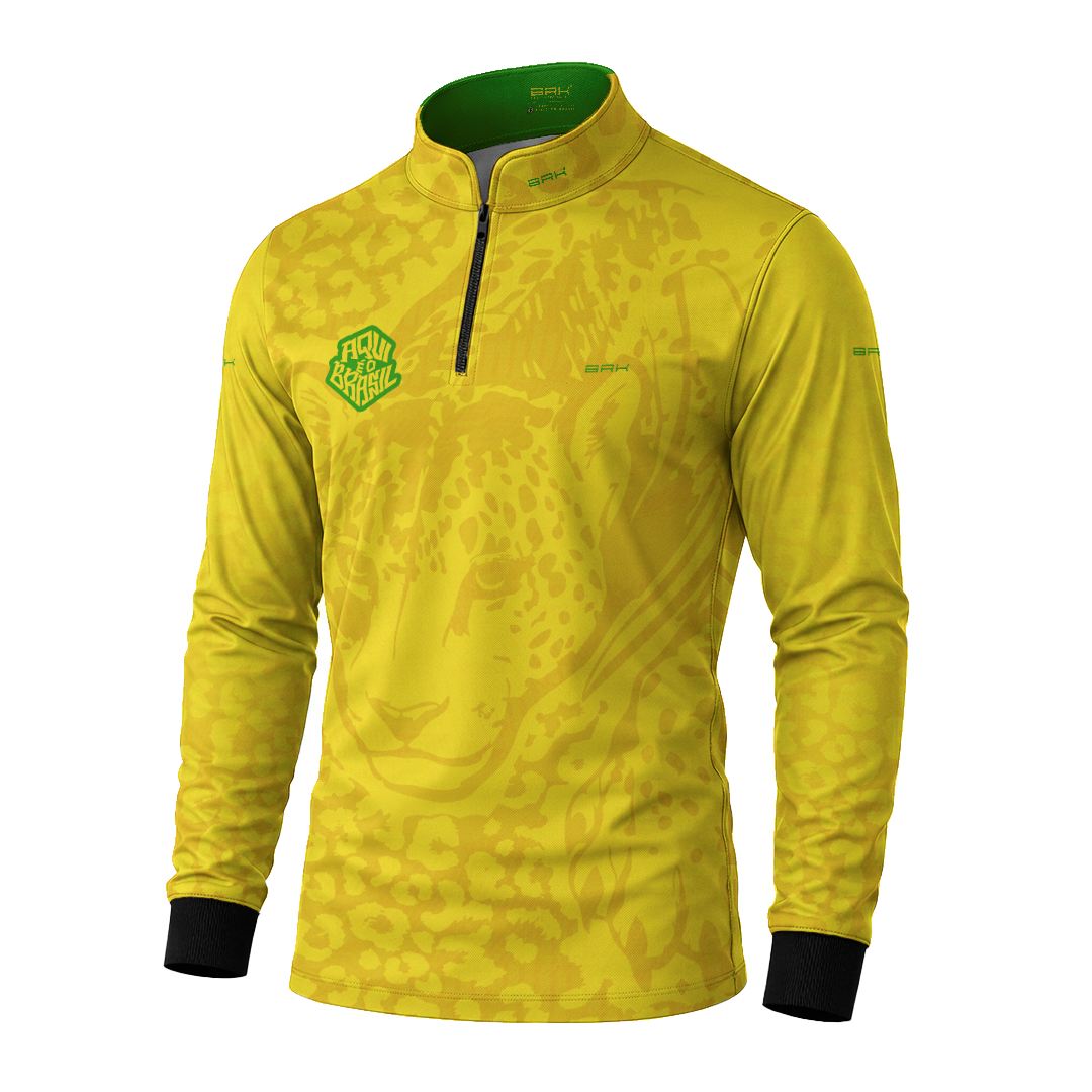 Camisa Brk Aqui é o Brasil Onça Pintada Amarela com Proteção Solar UV50+ - Brk Agro