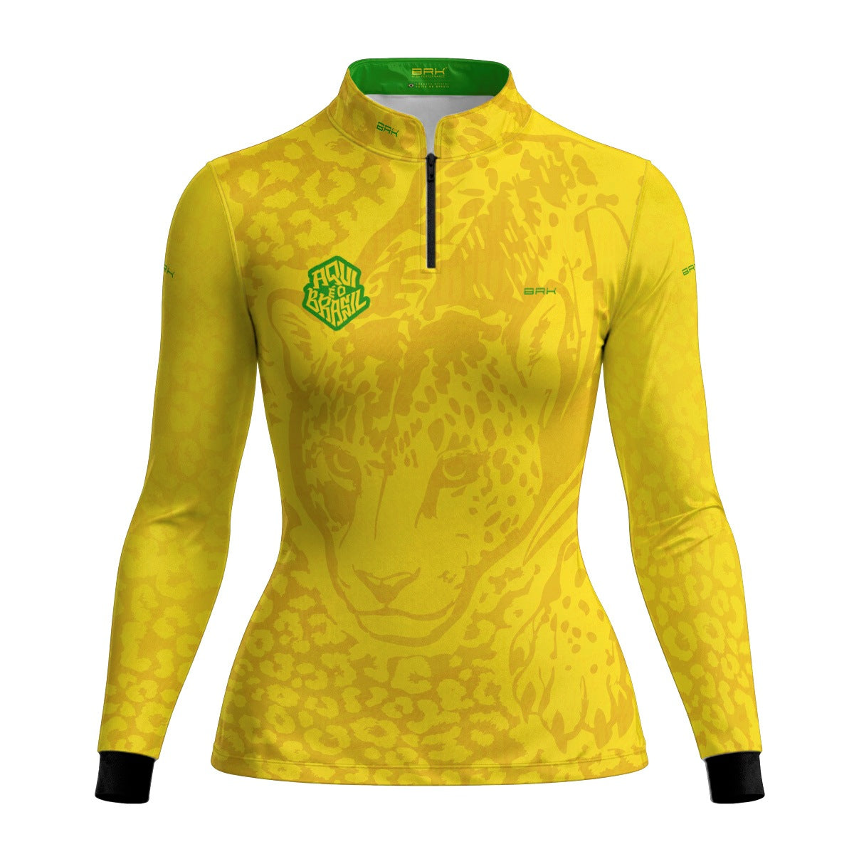 Camisa Brk Feminina Aqui é o Brasil Onça Pintada Amarela com Proteção Solar UV50+ - Brk Agro