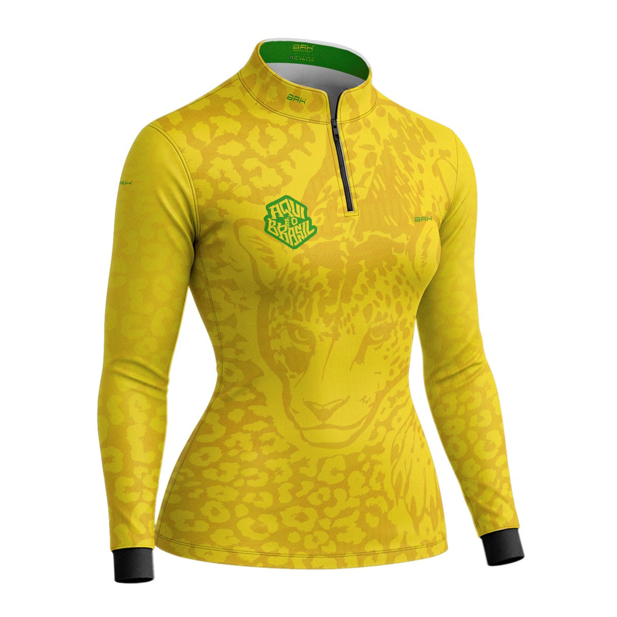Camisa Brk Feminina Aqui é o Brasil Onça Pintada Amarela com Proteção Solar UV50+ - Brk Agro