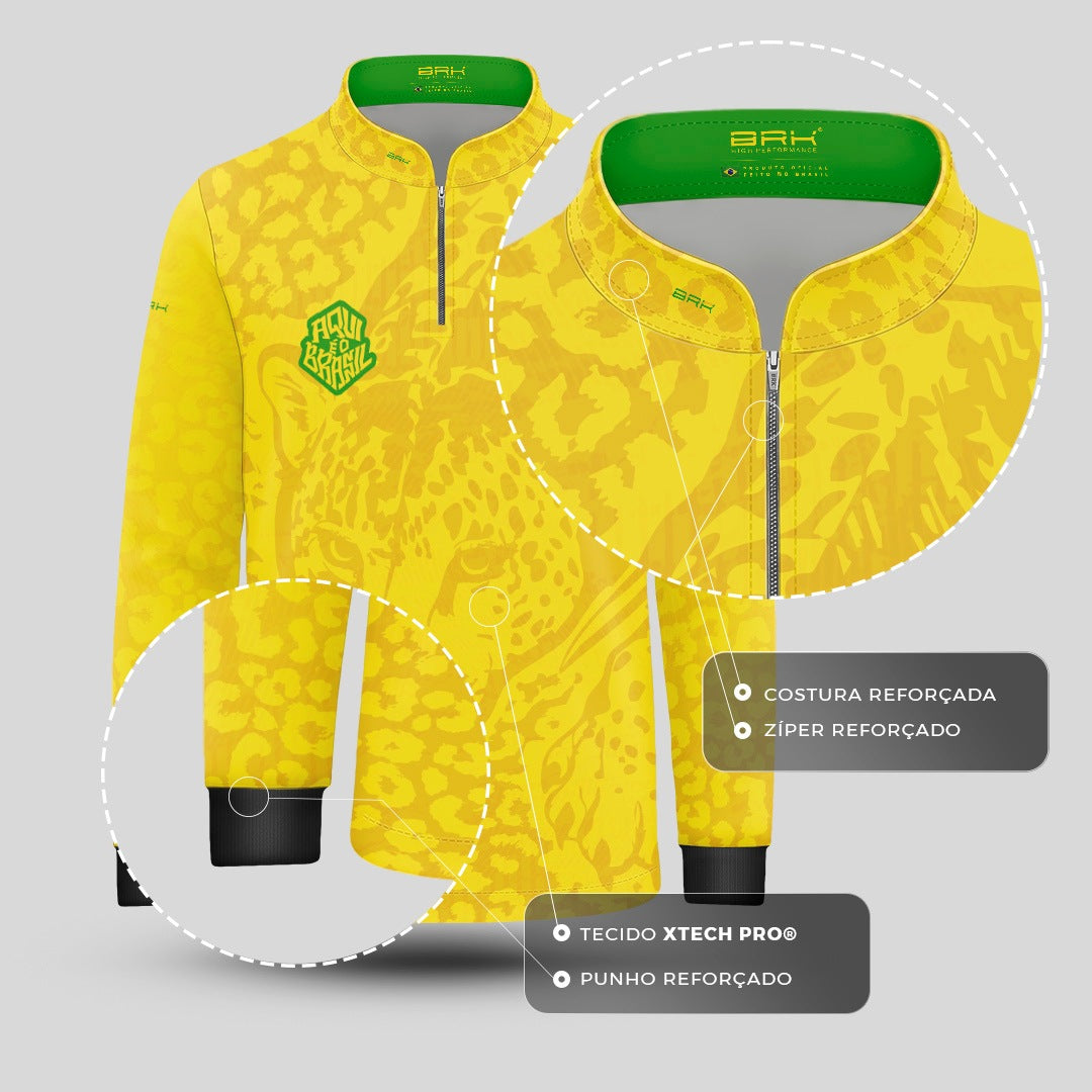 Camisa Brk Infantil Aqui é o Brasil Onça Pintada Amarela com Proteção Solar UV50+ - Brk Agro
