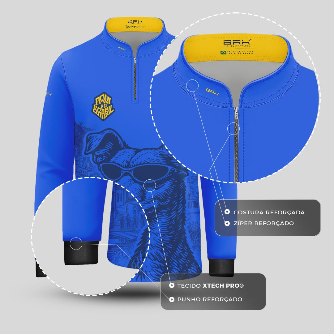 Camisa Brk Infantil Aqui é o Brasil Caramelo de Óculos Azul com Proteção Solar UV50+ - Brk Agro