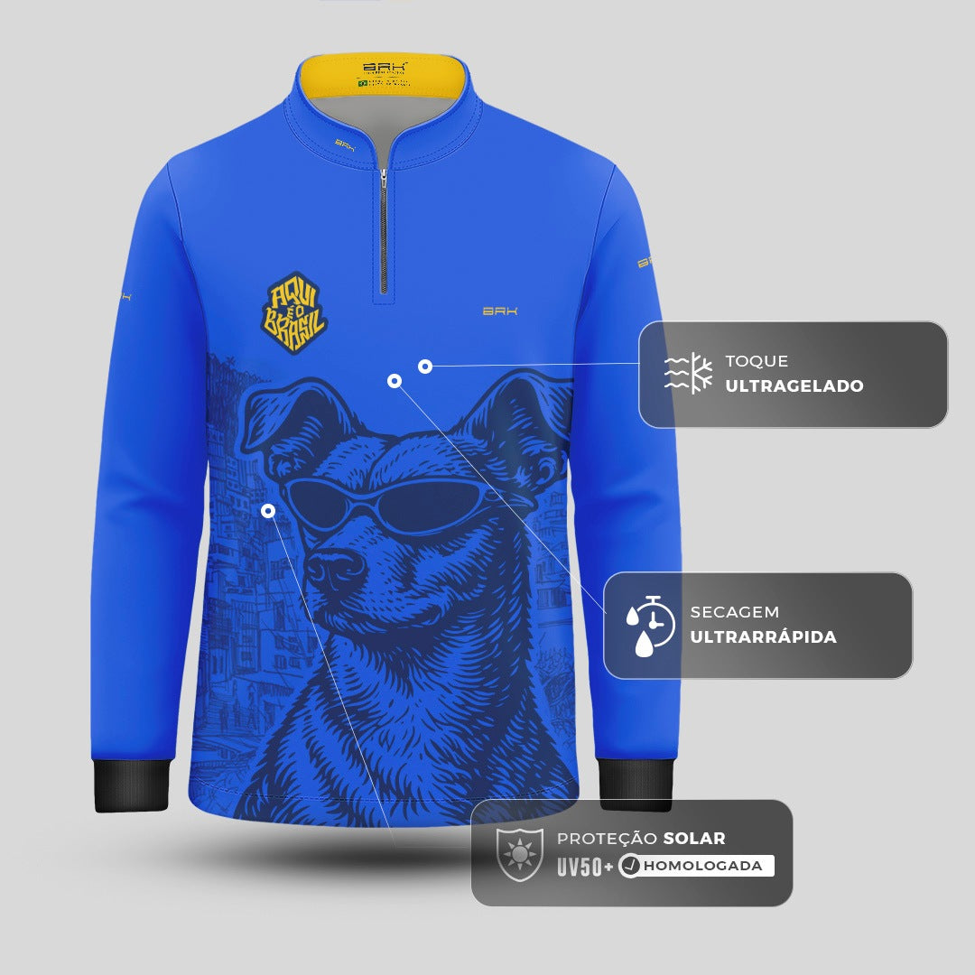 Camisa Brk Infantil Aqui é o Brasil Caramelo de Óculos Azul com Proteção Solar UV50+ - Brk Agro