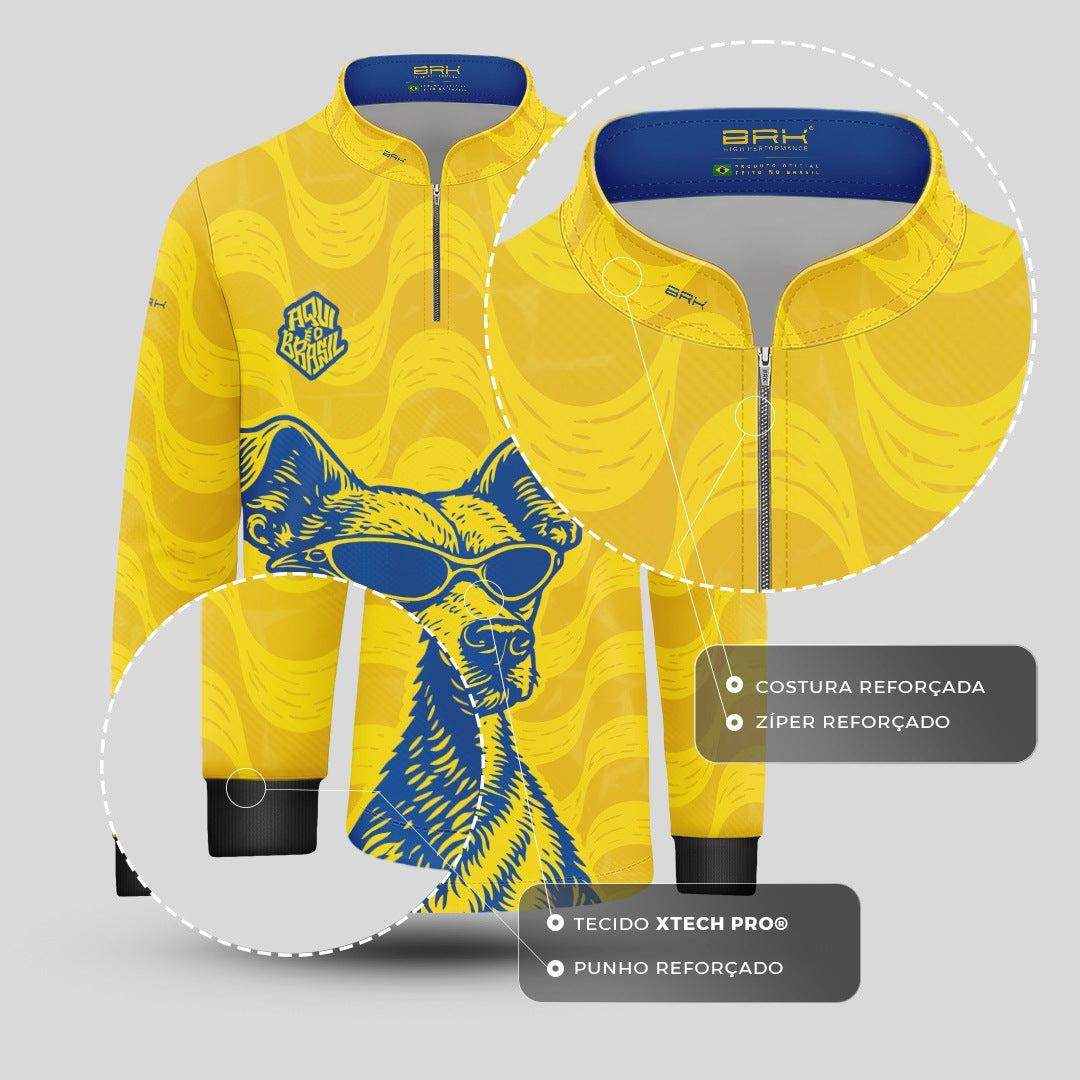 Camisa Brk Infantil Aqui é o Brasil Caramelo de Óculos Amarela com Proteção Solar UV50+ - Brk Agro