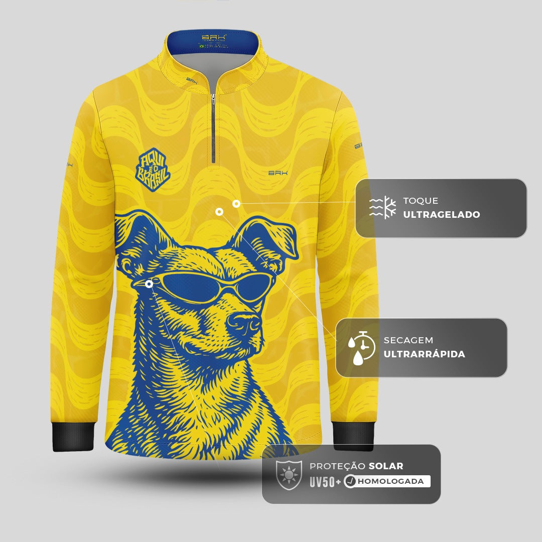 Camisa Brk Infantil Aqui é o Brasil Caramelo de Óculos Amarela com Proteção Solar UV50+ - Brk Agro