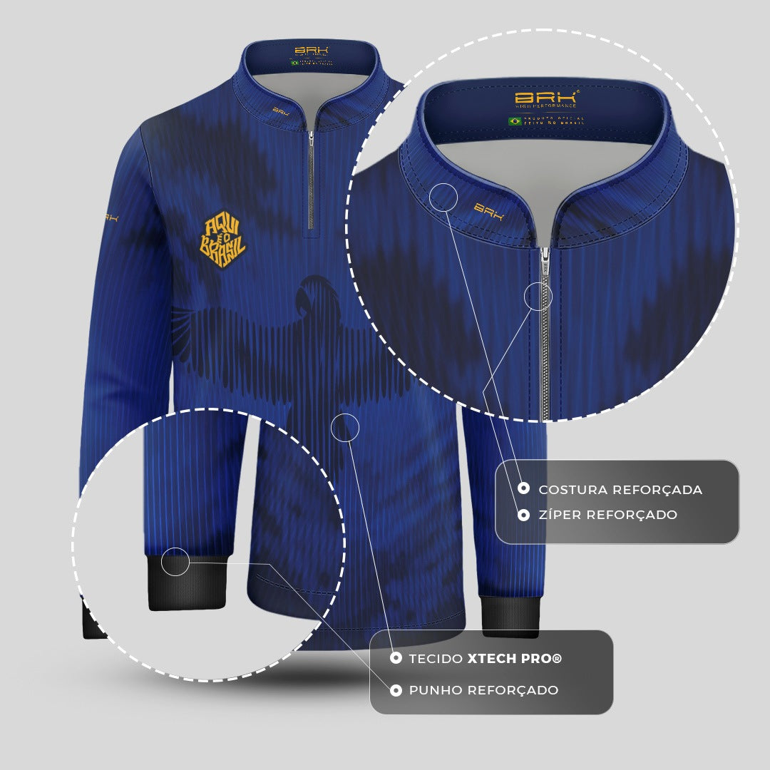 Camisa Brk Infantil Aqui é o Brasil Arara Azul com Proteção Solar UV50+ - Brk Agro