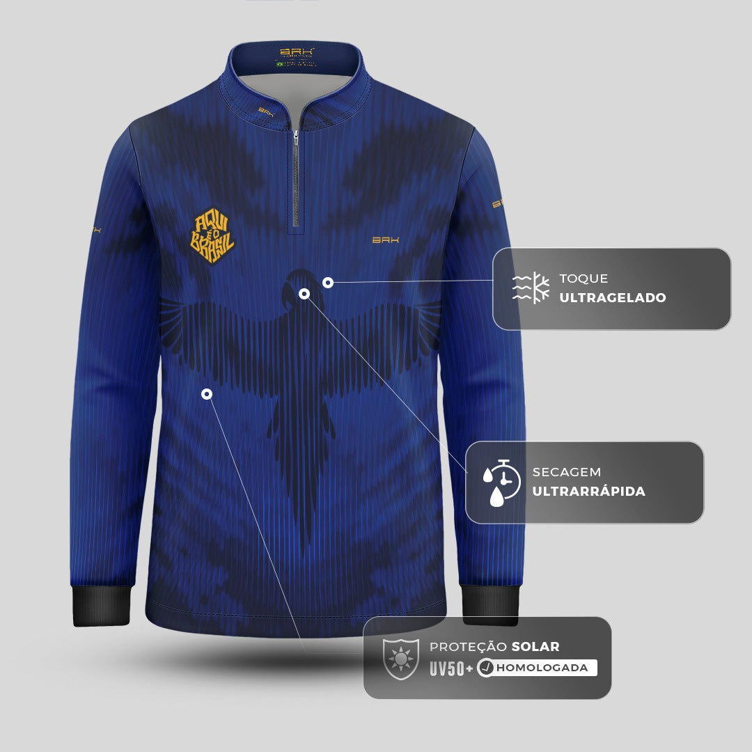 Camisa Brk Infantil Aqui é o Brasil Arara Azul com Proteção Solar UV50+ - Brk Agro