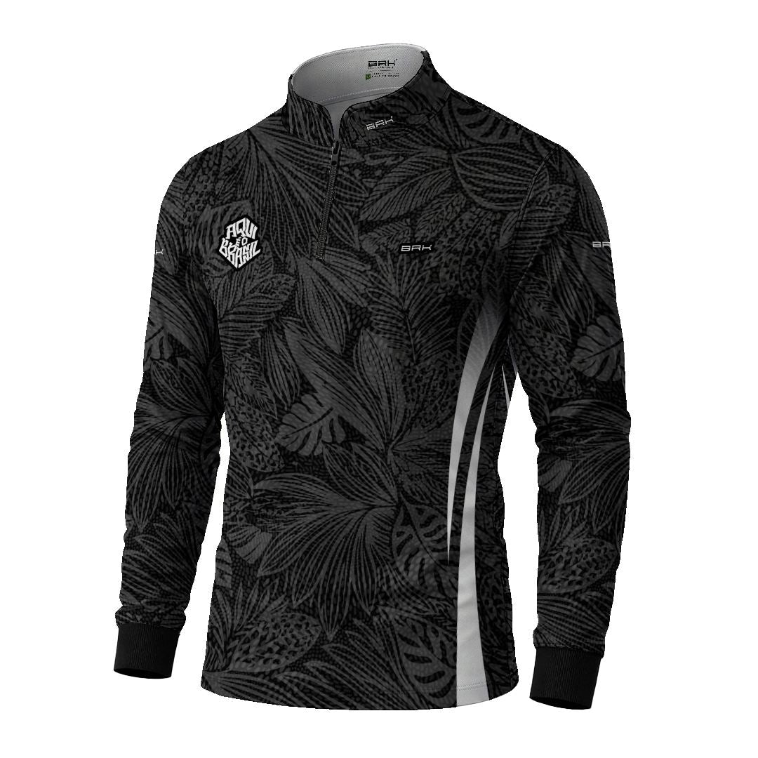 Camisa Brk Aqui é o Brasil Folhagem Tropical Preta com Proteção Solar UV50+ - Brk Agro