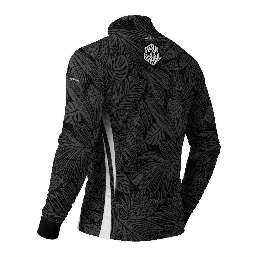 Camisa Brk Aqui é o Brasil Folhagem Tropical Preta com Proteção Solar UV50+ - Brk Agro