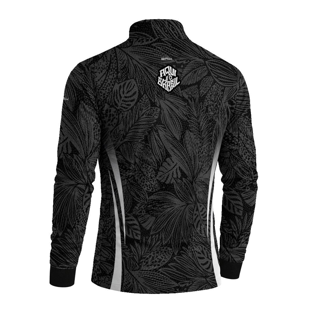 Camisa Brk Aqui é o Brasil Folhagem Tropical Preta com Proteção Solar UV50+ - Brk Agro