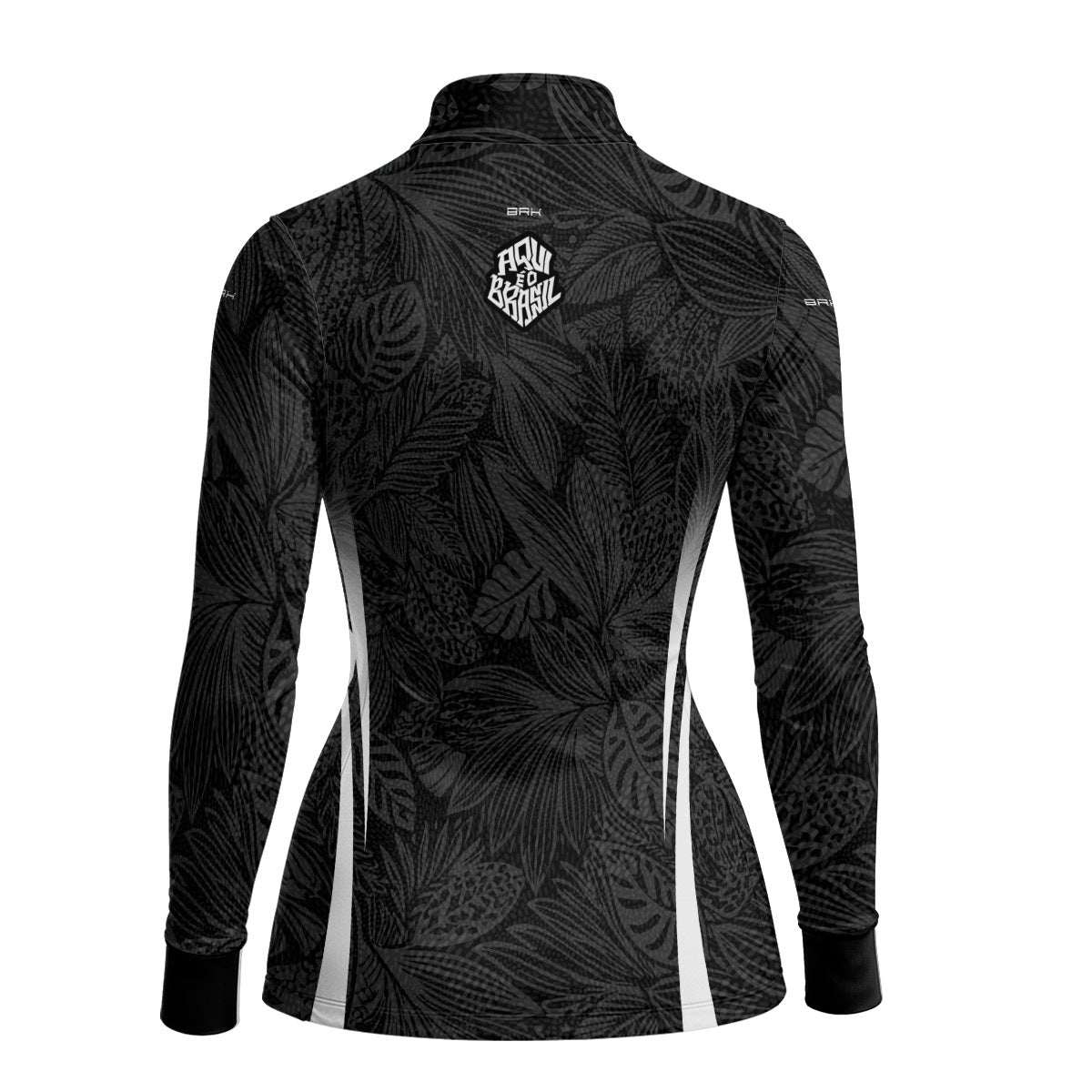 Camisa Brk Feminina Aqui é o Brasil Folhagem Tropical Preta com Proteção Solar UV50+ - Brk Agro