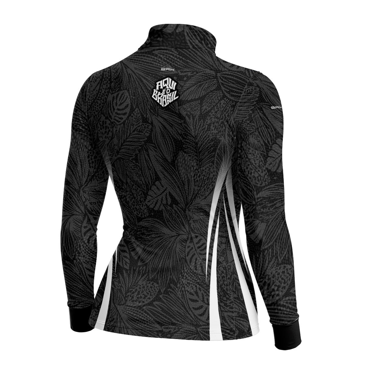 Camisa Brk Feminina Aqui é o Brasil Folhagem Tropical Preta com Proteção Solar UV50+ - Brk Agro