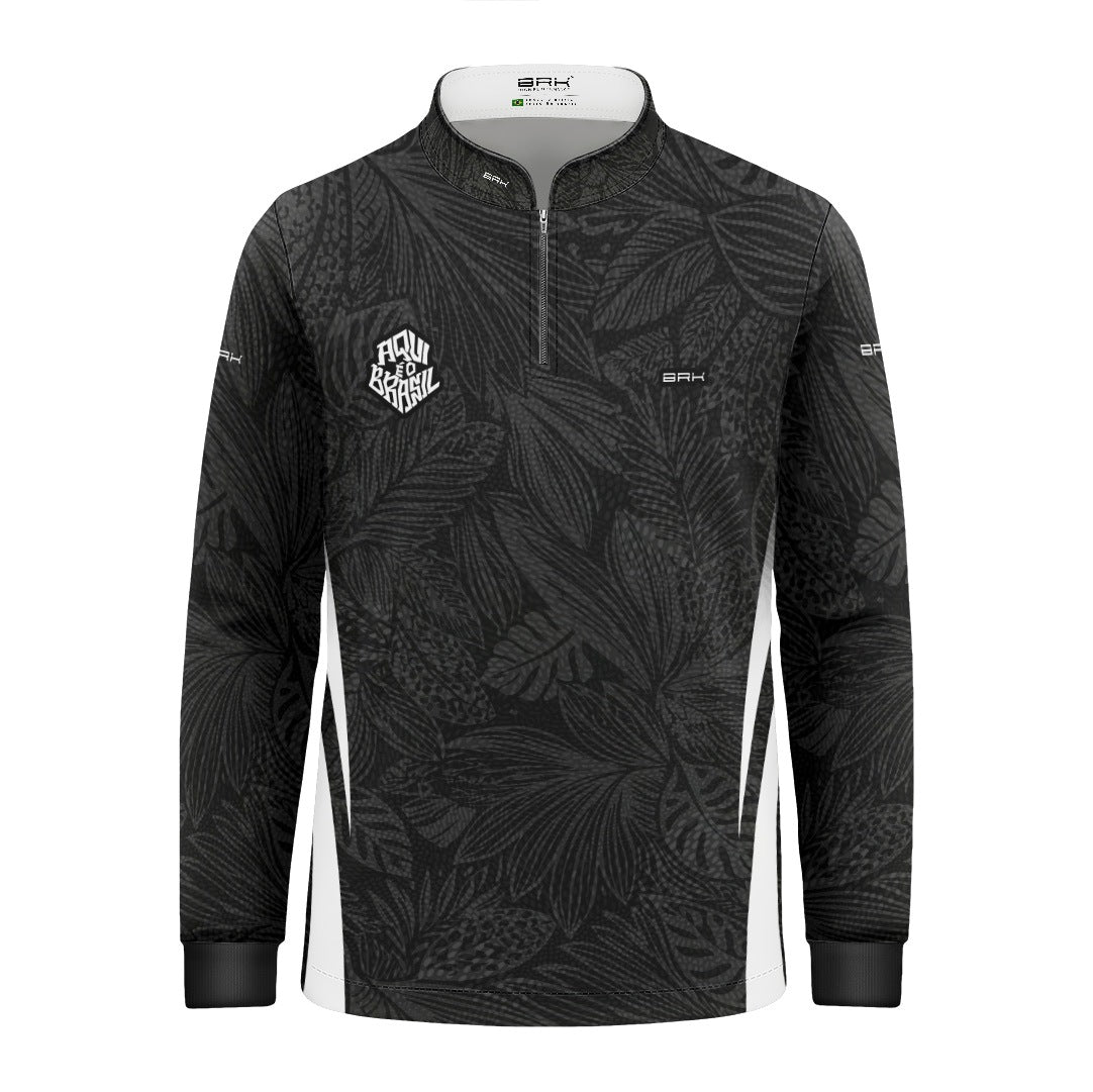 Camisa Brk Infantil Aqui é o Brasil Folhagem Tropical Preta com Proteção Solar UV50+ - Brk Agro