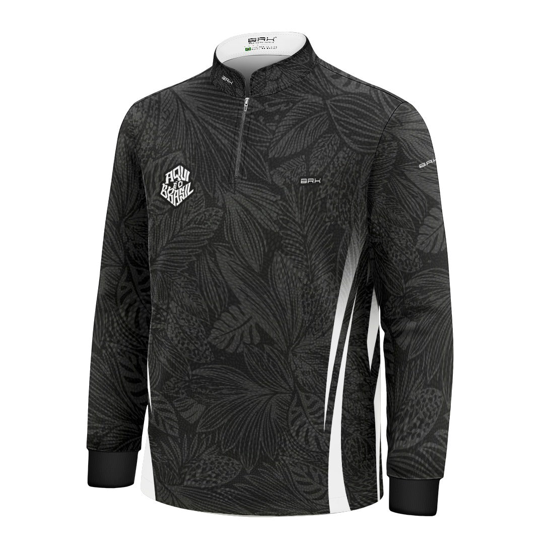 Camisa Brk Infantil Aqui é o Brasil Folhagem Tropical Preta com Proteção Solar UV50+ - Brk Agro
