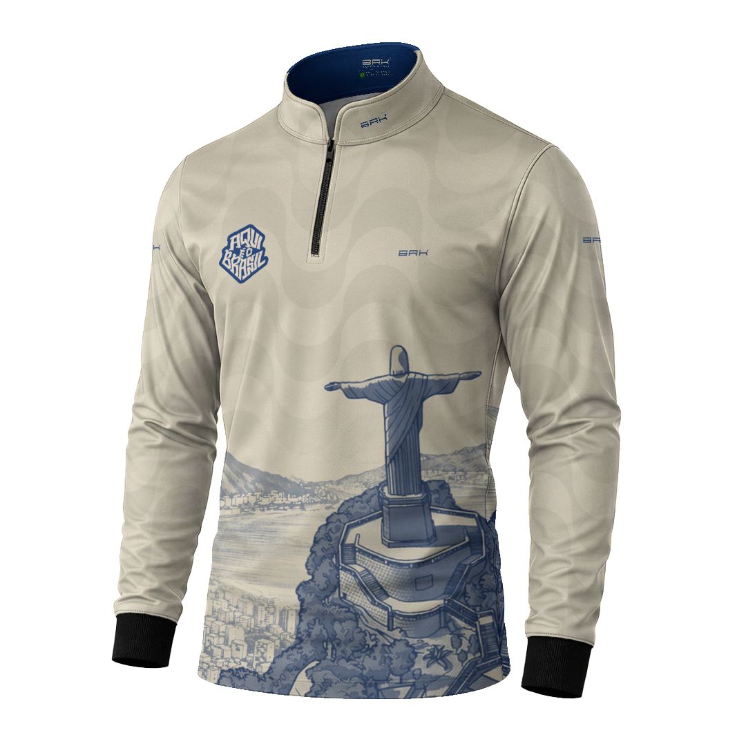 Camisa Brk Aqui é o Brasil Cristo Redentor Paisagem Bege com Proteção Solar UV50+ - Brk Agro