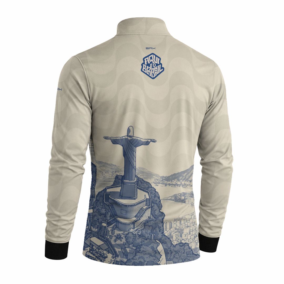 Camisa Brk Aqui é o Brasil Cristo Redentor Paisagem Bege com Proteção Solar UV50+ - Brk Agro
