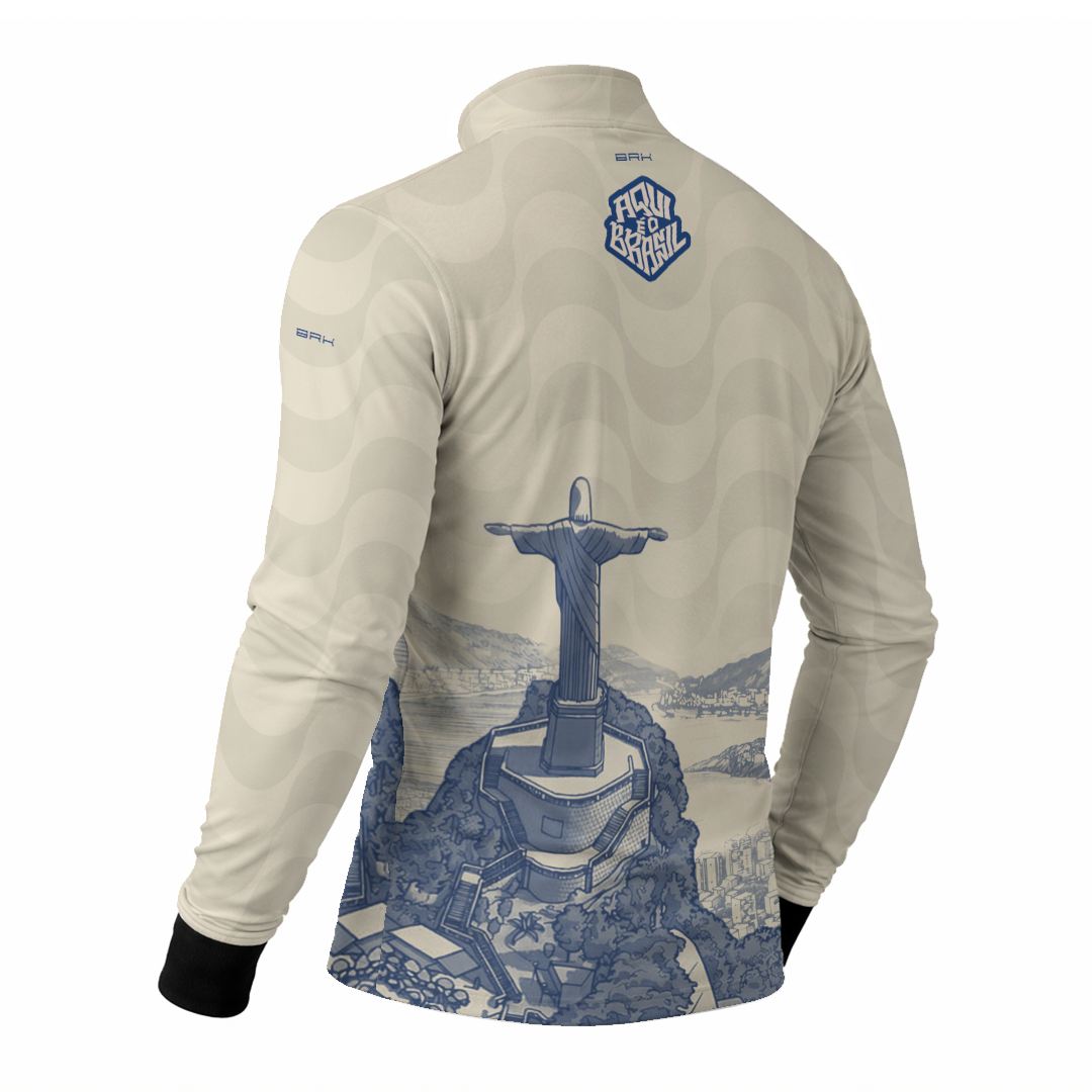 Camisa Brk Aqui é o Brasil Cristo Redentor Paisagem Bege com Proteção Solar UV50+ - Brk Agro