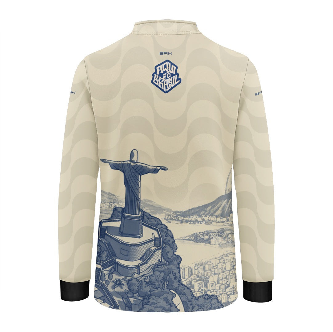 Camisa Brk Infantil Aqui é o Brasil Cristo Redentor Paisagem Bege com Proteção Solar UV50+ - Brk Agro