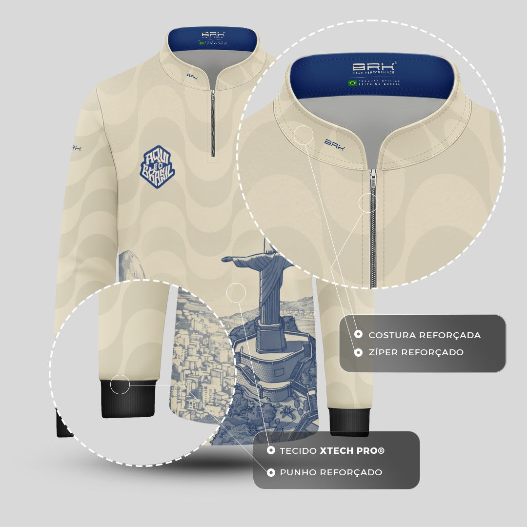 Camisa Brk Infantil Aqui é o Brasil Cristo Redentor Paisagem Bege com Proteção Solar UV50+ - Brk Agro
