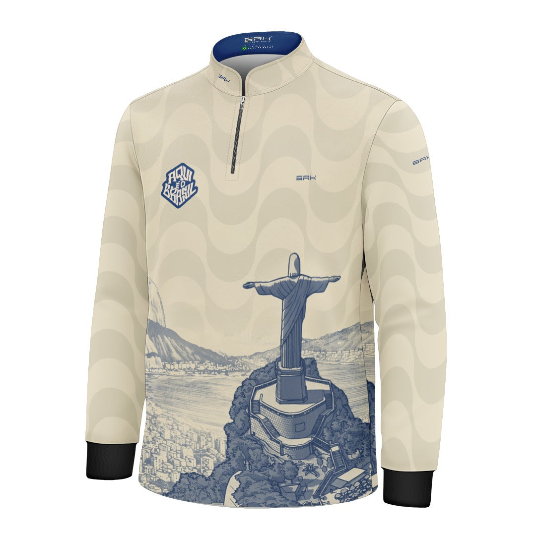 Camisa Brk Infantil Aqui é o Brasil Cristo Redentor Paisagem Bege com Proteção Solar UV50+ - Brk Agro