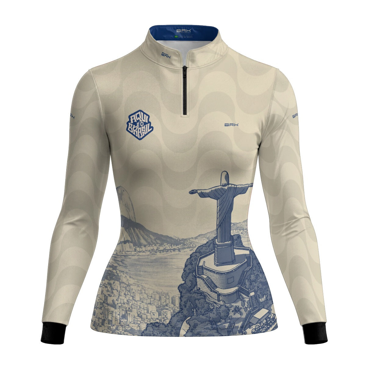Camisa Brk Feminina Aqui é o Brasil Cristo Redentor Paisagem Bege com Proteção Solar UV50+ - Brk Agro