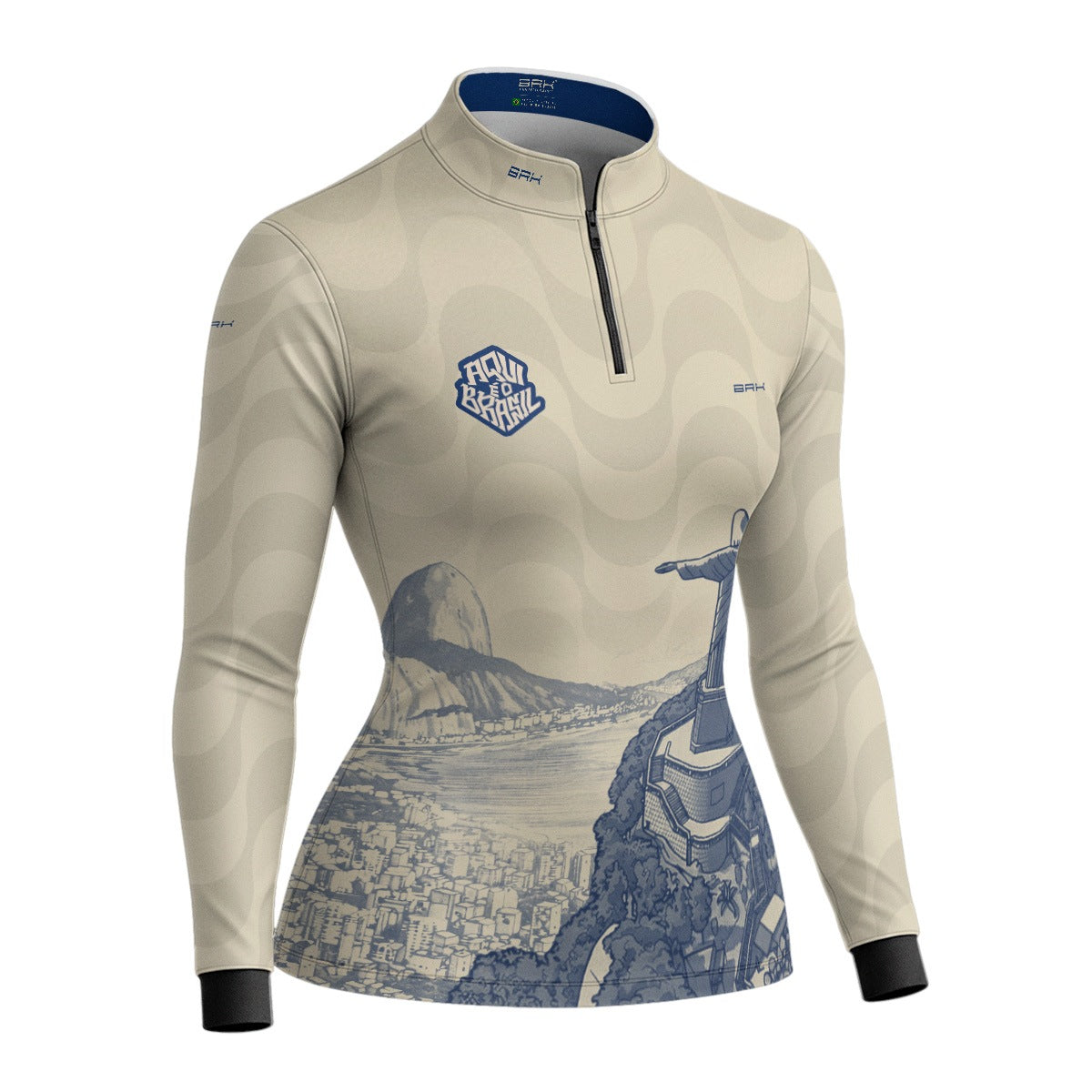 Camisa Brk Feminina Aqui é o Brasil Cristo Redentor Paisagem Bege com Proteção Solar UV50+ - Brk Agro